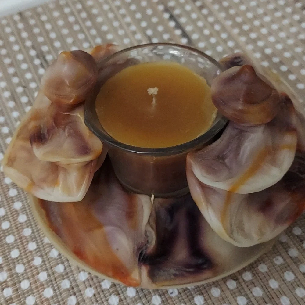 Vintage Hand Sculpted Brown Marbled One-of-a-kind Wax Candle